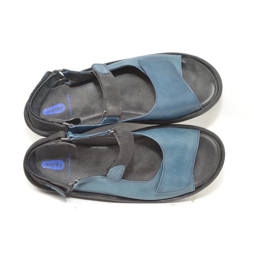 Wolky Jewel Sandal 3204 Women Slingback Blue Black Leather Wedge Size US 9 EU 43 - Picture 7 of 11